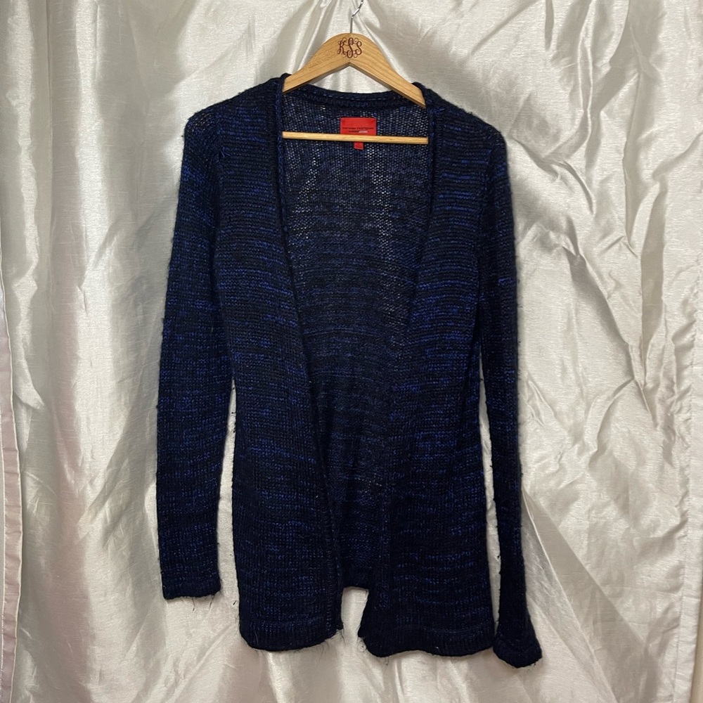 Narciso Rodriguez y2k Designer Blue Black Open Long Sleeve Cardigan Sweater